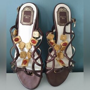 Christian Dior Metallic coco brown leather sandals.